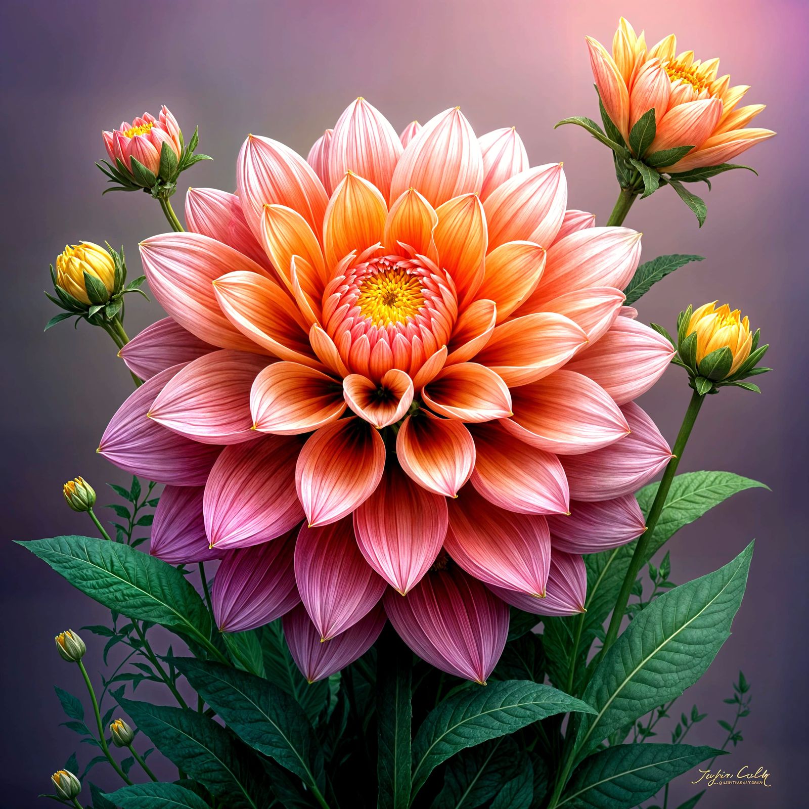 Radiant Dahlia Flower in Macro-Style Art