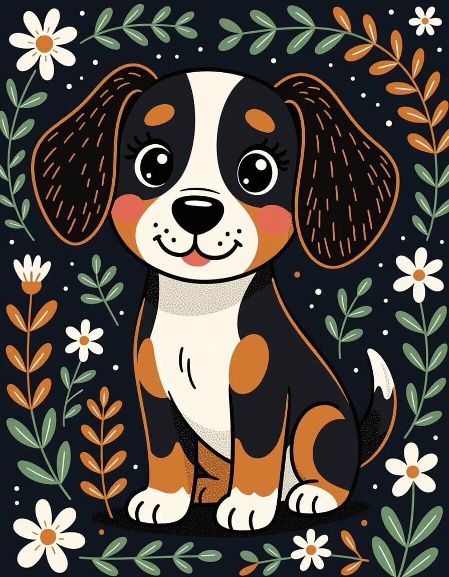 Adorable Dog Coloring Book Style Portrait
