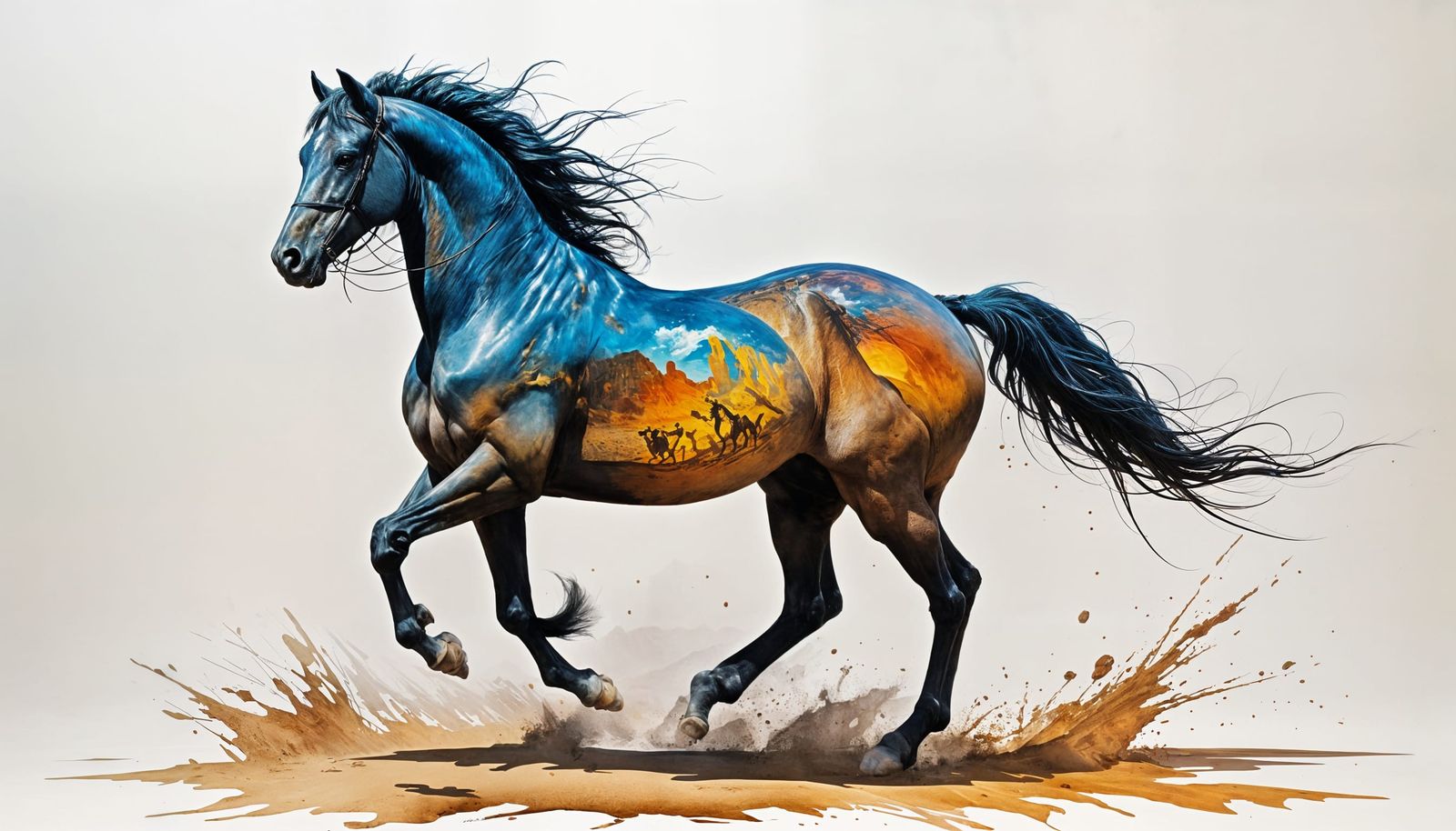 Surreal Arabian Horse in Desert Landscape