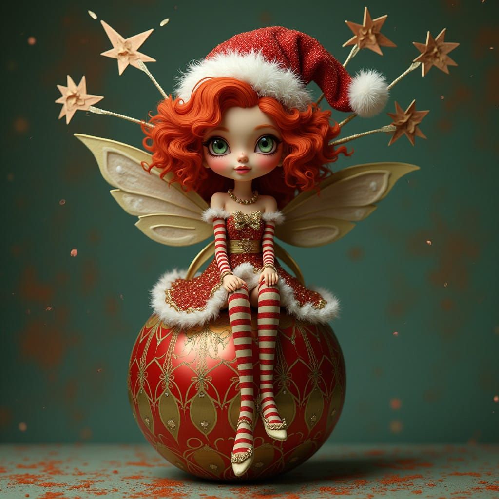 Surreal Pixie in Enchanted Red-Green Striped Wonderland