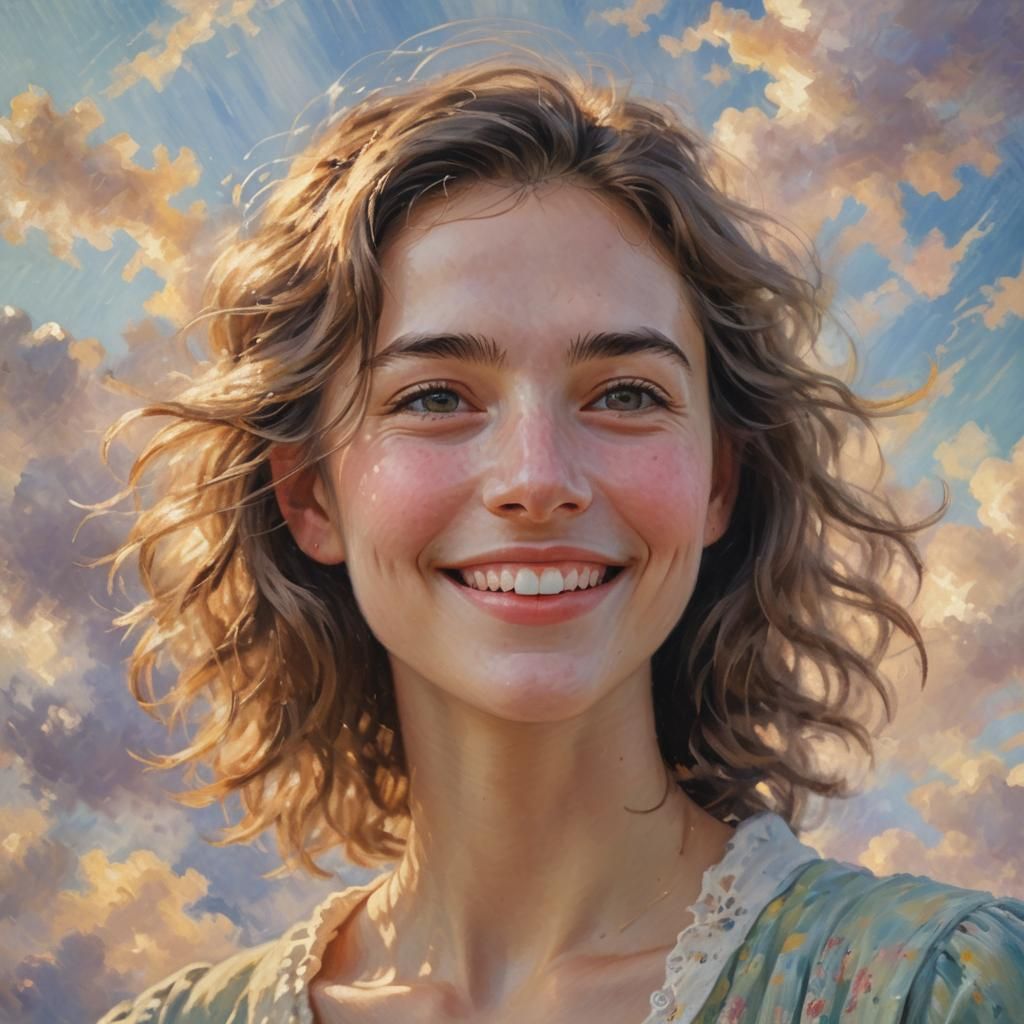 Impressionist Portrait of Smiling Face in Warm Light