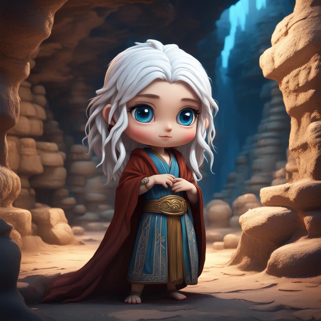 Chibi Girl in Labyrinth: Detailed Matte Painting