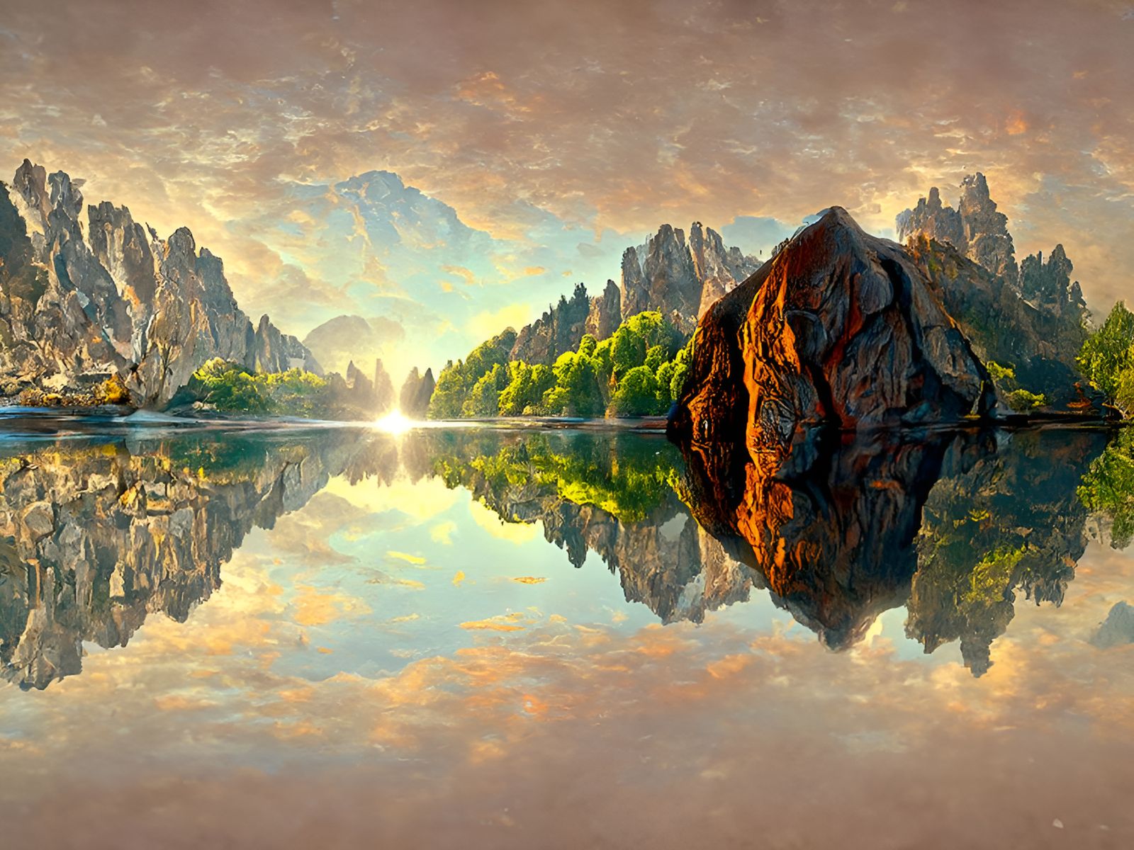 Mountains Reflecting in Lake: Volumetric Lighting