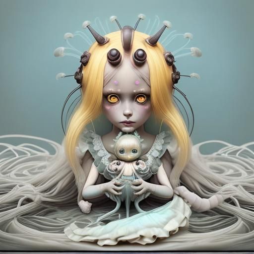Surreal Doll with Yellow Eyes in Pop Surrealism Style