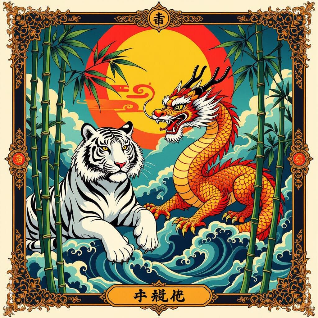 White Tiger and Dragon in Japanese Tattoo Art