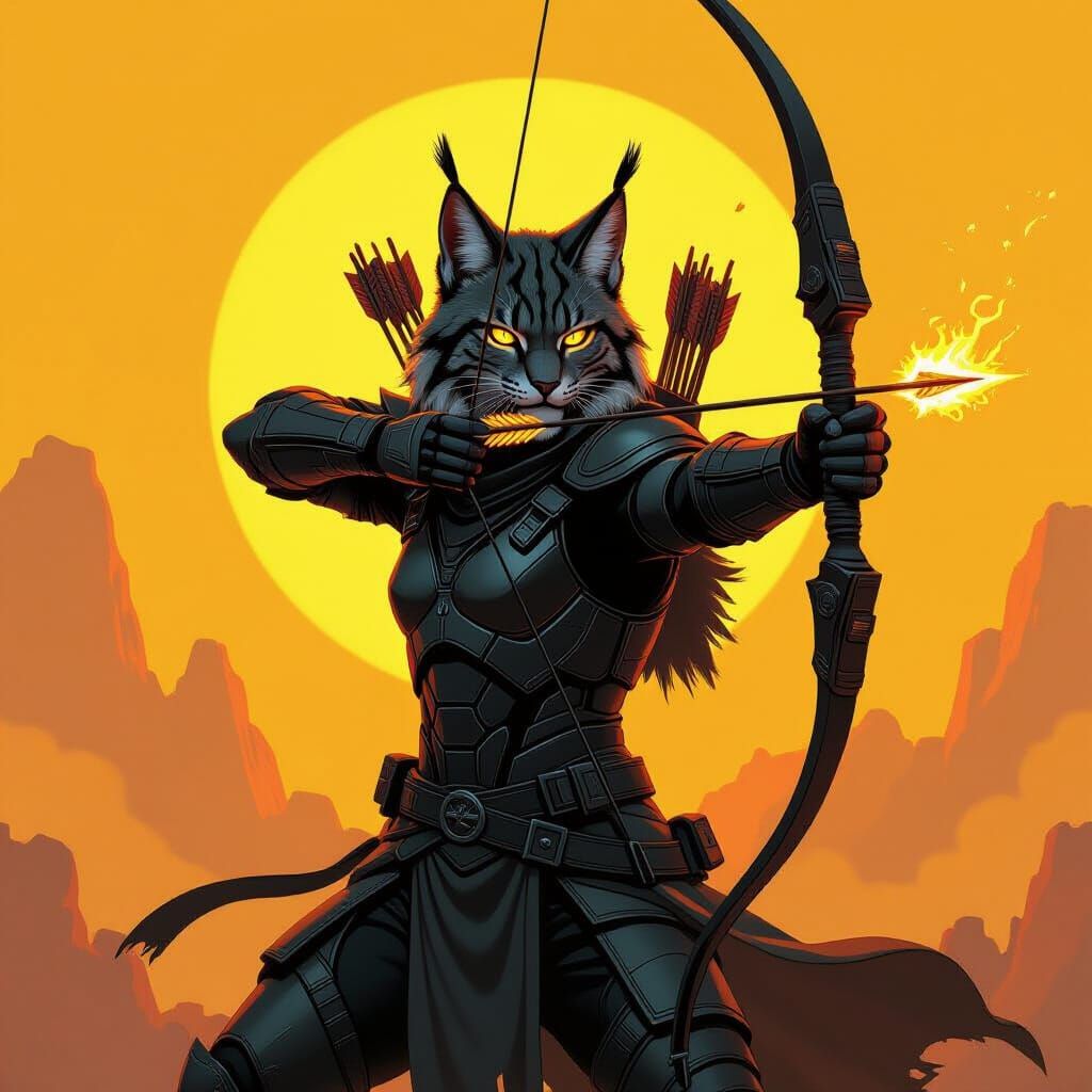 Lynx Warrior with Fire Arrow: Fantasy Concept Art