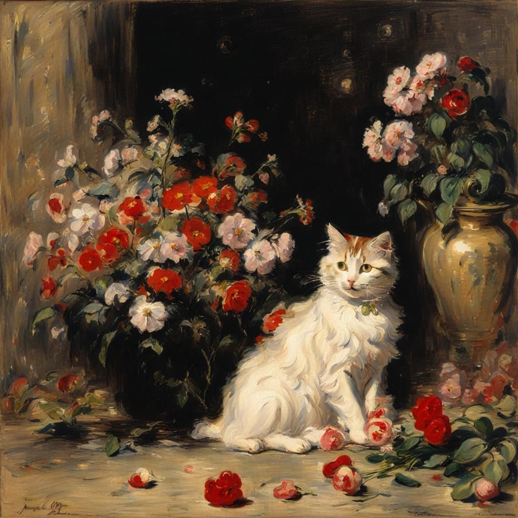 Cute Cat Portrait Surrounded by Heart Lights