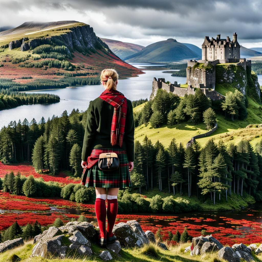 girl dressed in plaid patter kilt