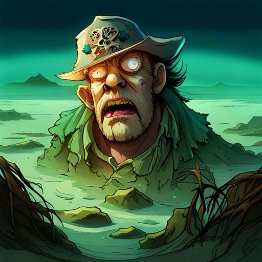 Zombie Pirate Stone Statue Submerged in Ocean