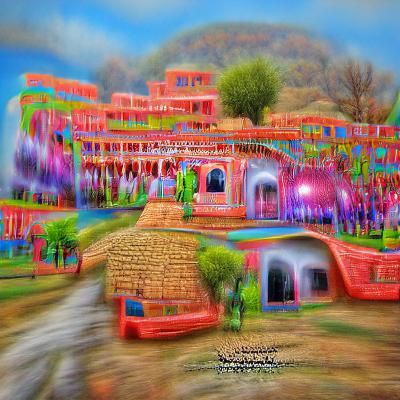 Rajasthan Village Resort in Hyperrealistic 3D Acrylic Art
