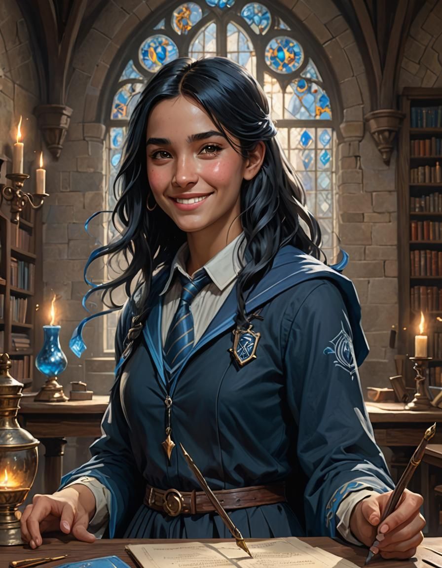 Ravenclaw Student Practicing Magic in Hogwarts, Digital Art