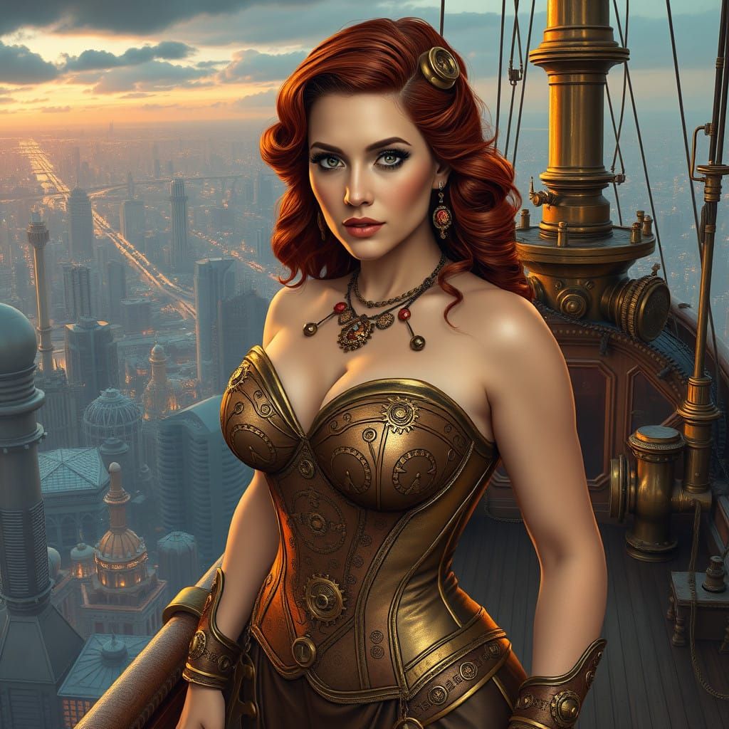 Regal Steampunk Duchess Commands Mechanical Skyship