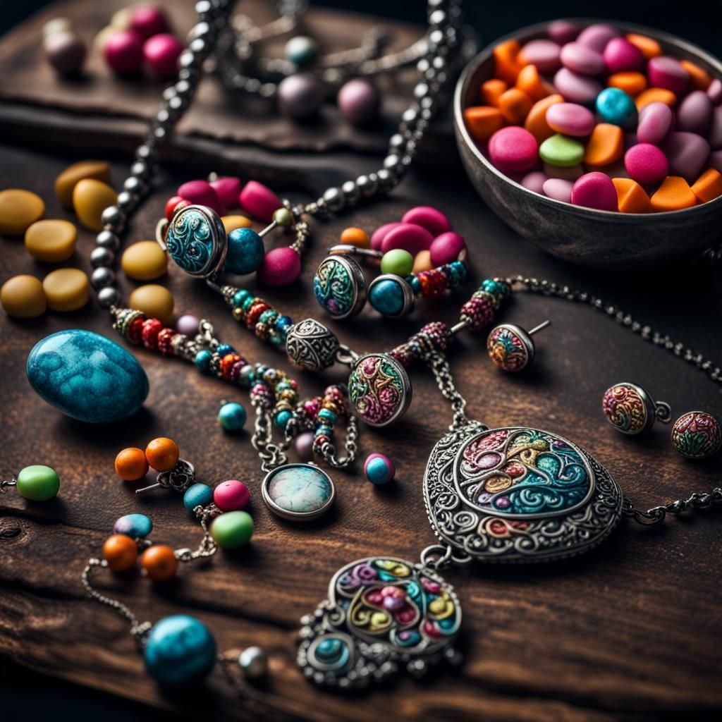 Candy and Jewelry Still Life in Hyperrealistic Style