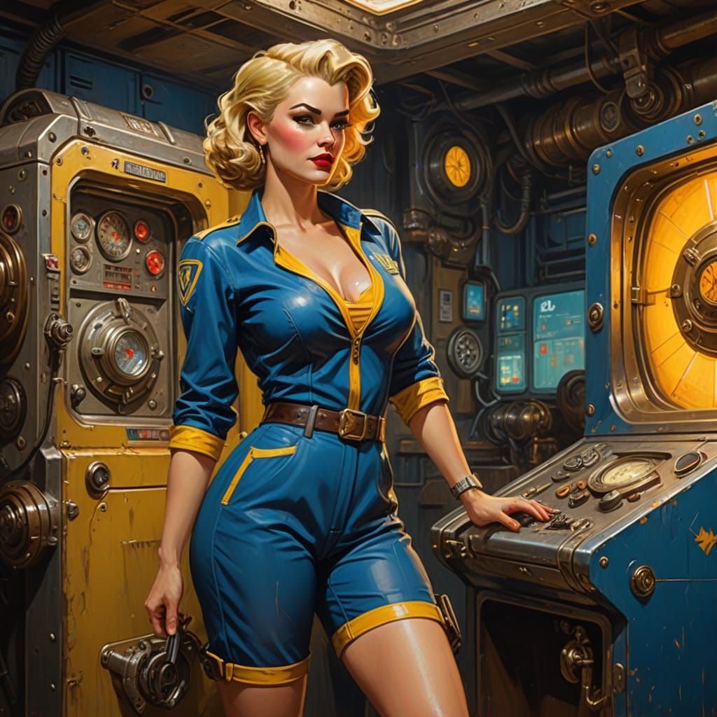 Sultry Vault Dweller in Opulent Pinup Pose