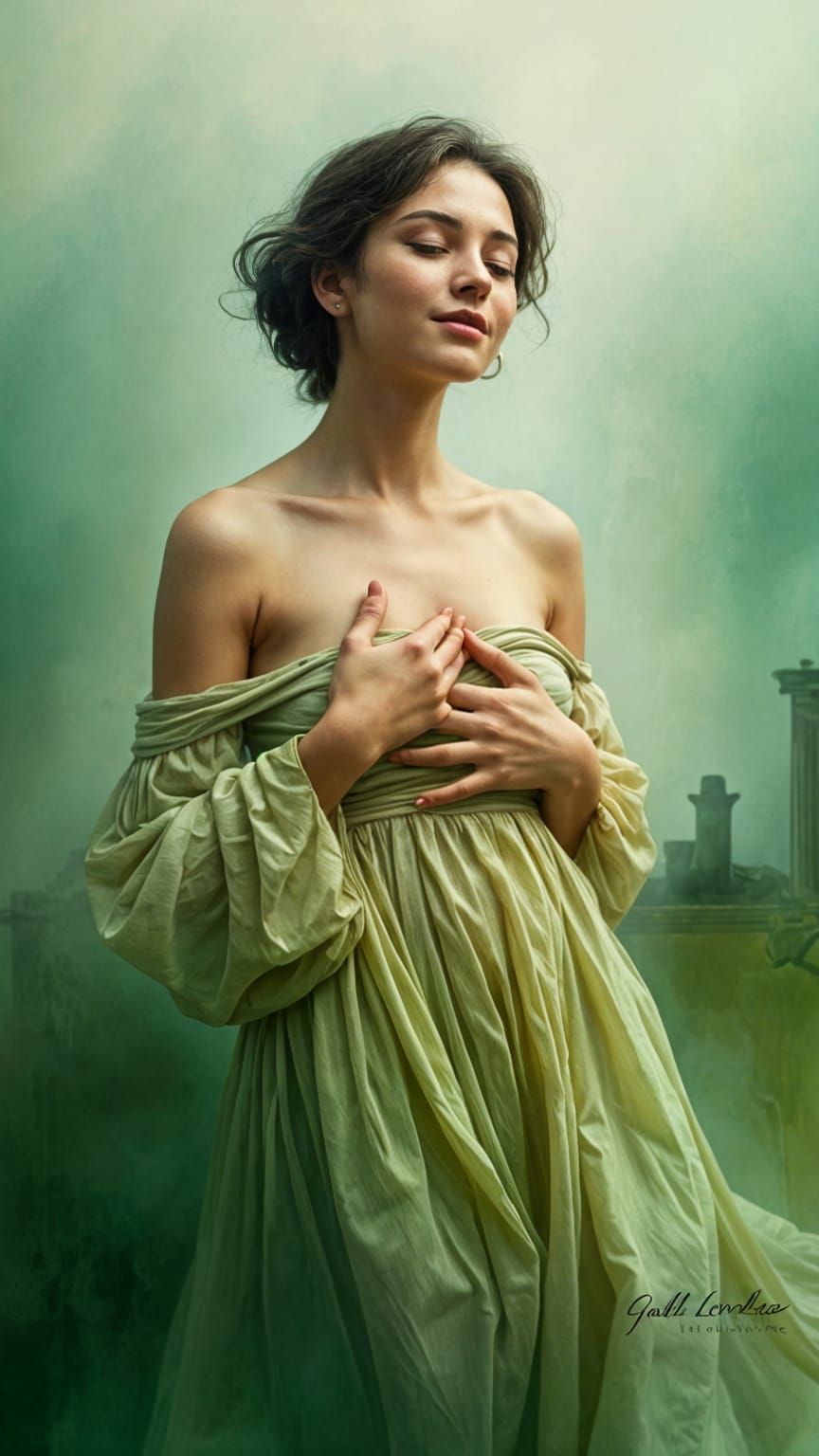 Enchanted Woman in Ethereal Gown