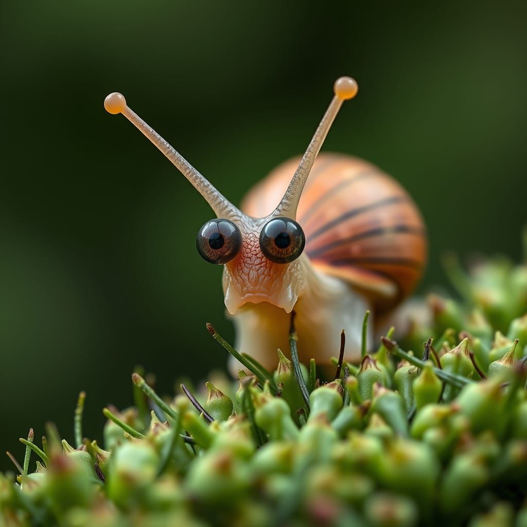 Surreal Snail Eyes Peeking Over Hedge