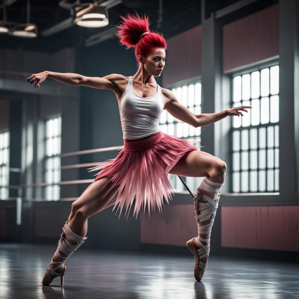 Hyperrealistic Ballerina Ninja in Dance Dojo