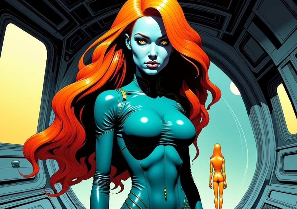 Ethereal Blue Alien Goddess in Moebius-Inspired Fantasy