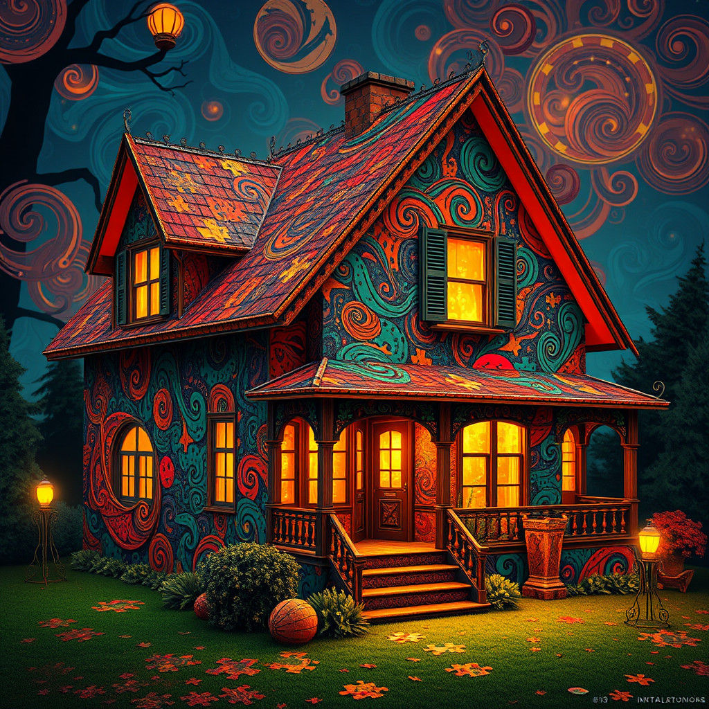 Jigsaw Puzzle House Concept Art in Art Nouveau Style