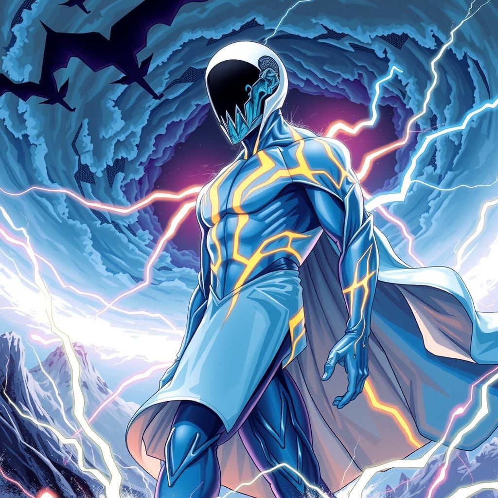 Electric Blue Catalyst with Androgynous Build and Swirling S...