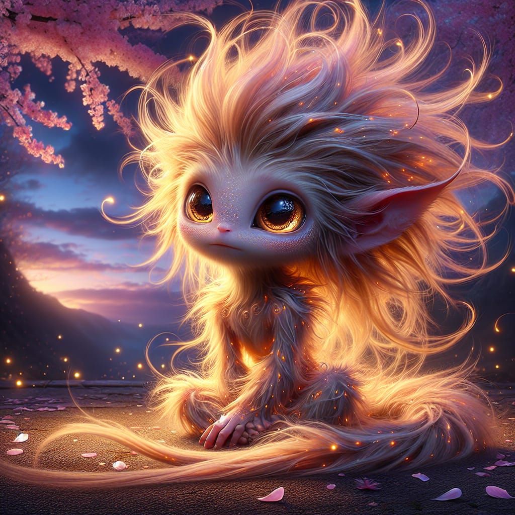 An adorable baby Fire Troll sitting on the ground