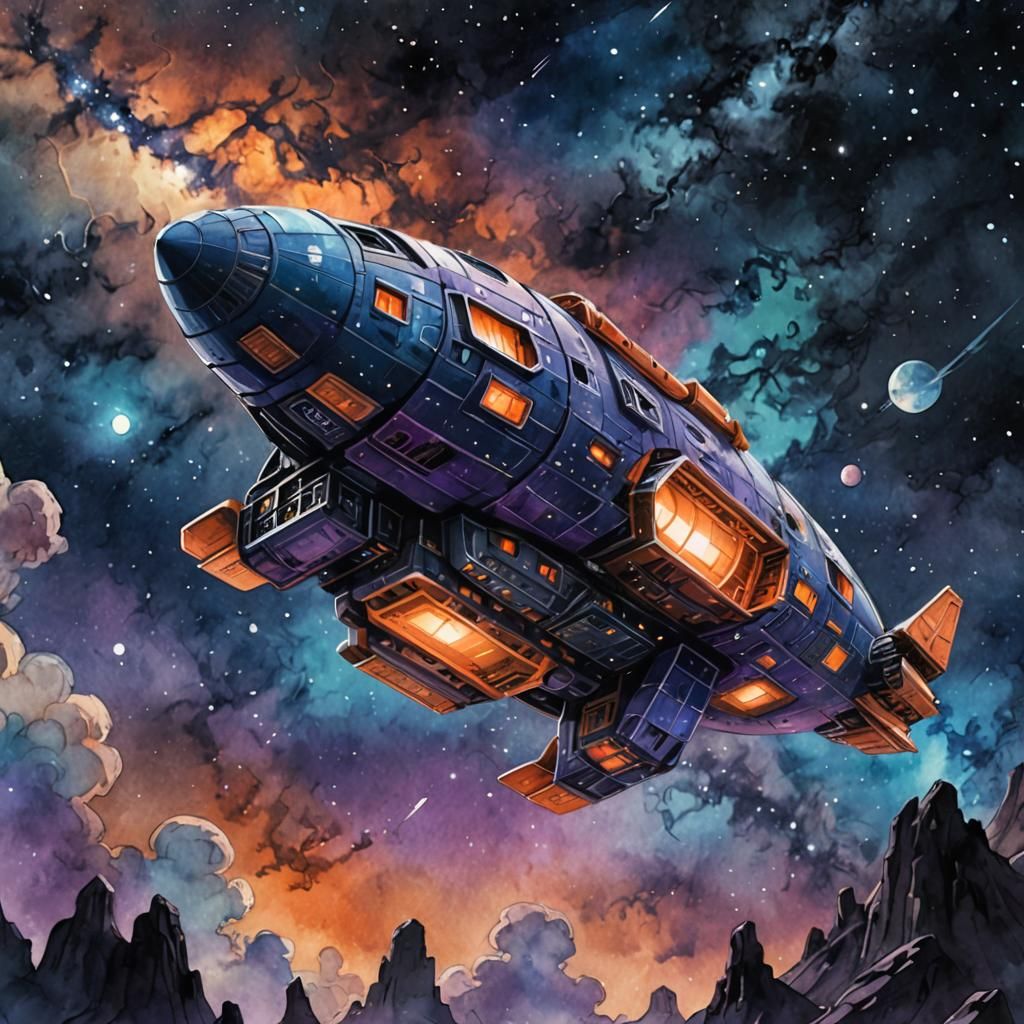 Science Fiction Spaceship Concept Art Under Milky Way