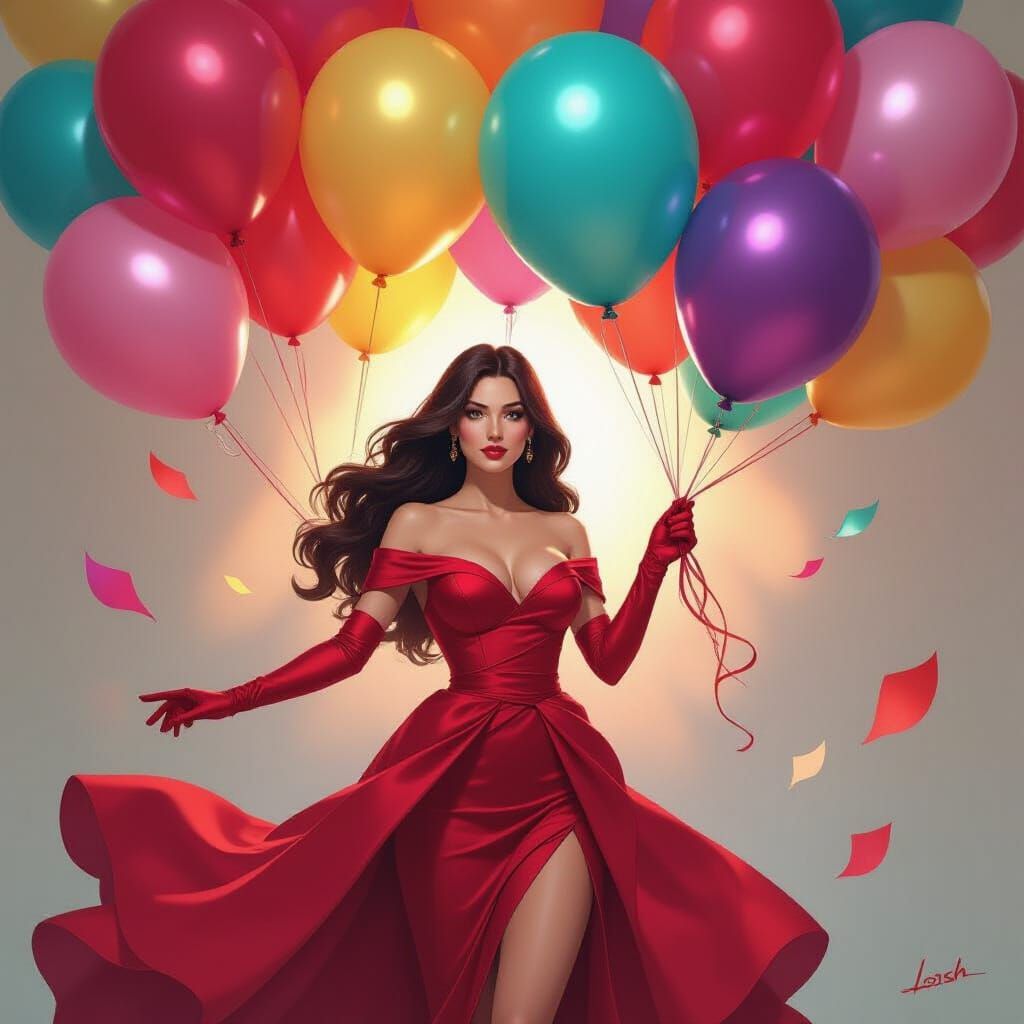 Scarlet Witch with Balloons, Digital Art