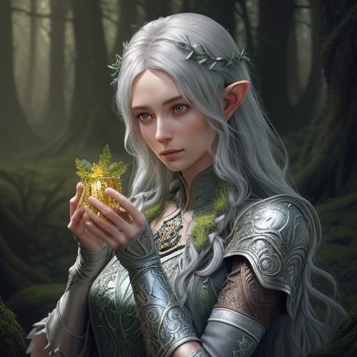 Silver Haired Wood Elf Soldier in Mystical Forest