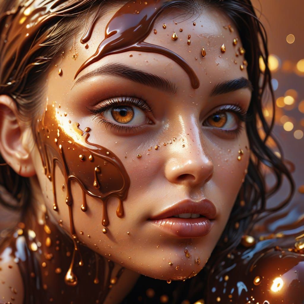 Melting Chocolate Woman: Hyper-Realistic Digital Art