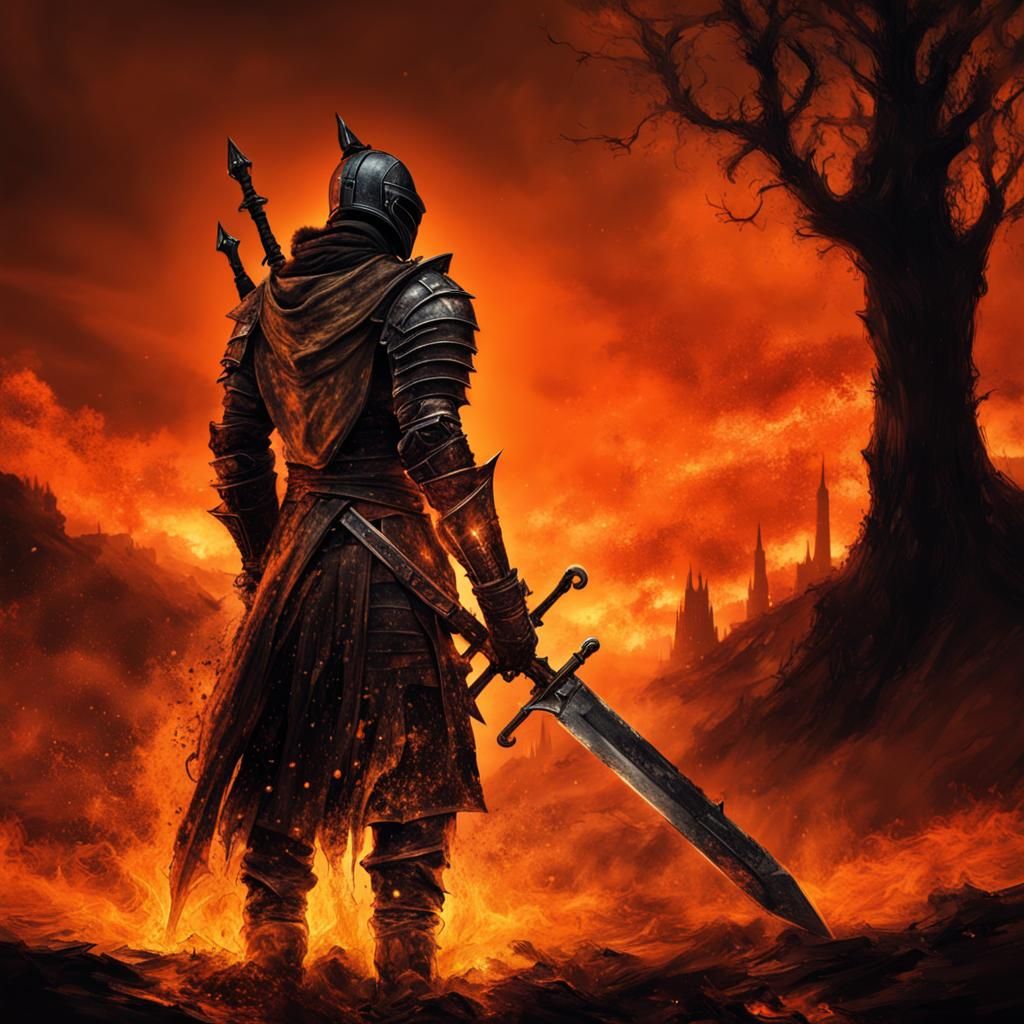 Fiery Dark Souls Landscape in Photographic Style