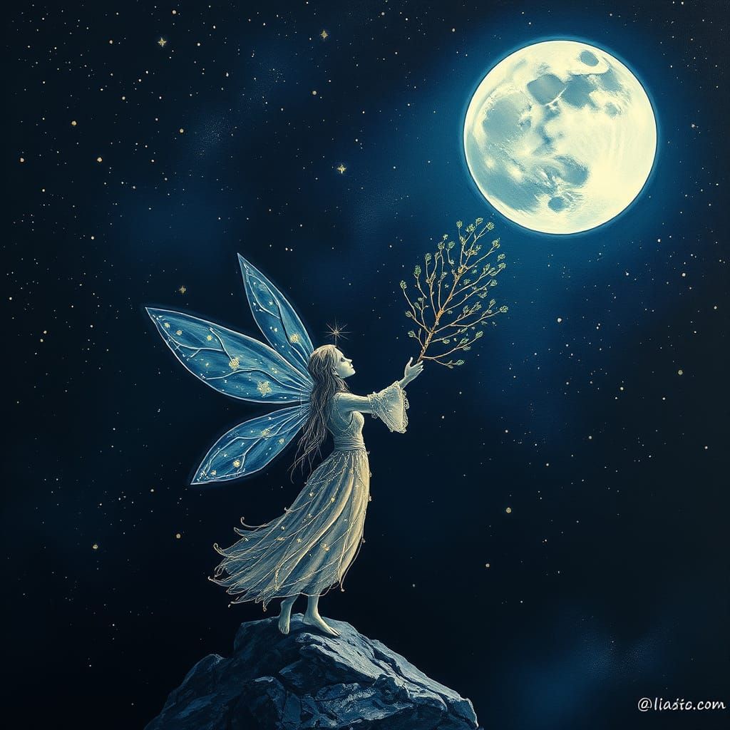 Moonlit Wisp Under Starry Skies