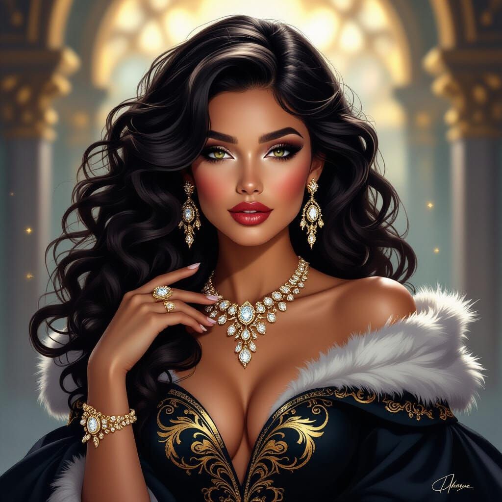 Elegant Woman in Luxurious Gown, Digital Painting