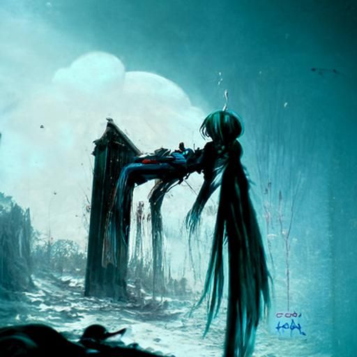 Horrific Hatsune Miku in Dark Engraving Style