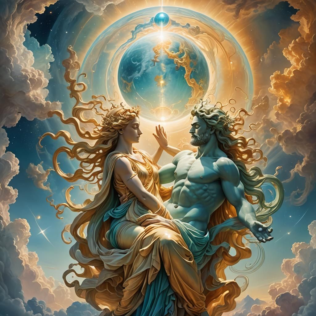 Uranus and Gaea Embrace in Surreal Celestial Art