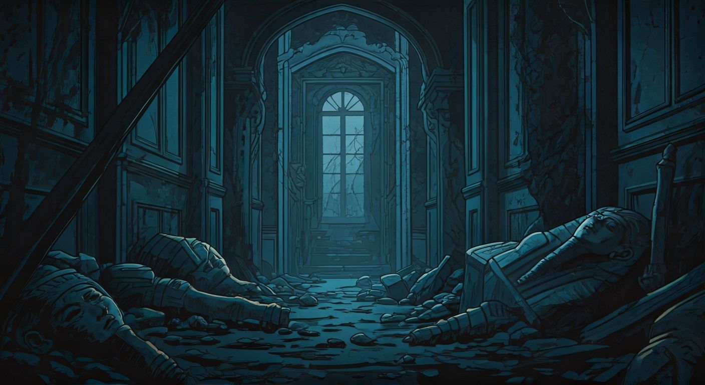 Gritty Dystopian Hallway with Egyptian Artefacts