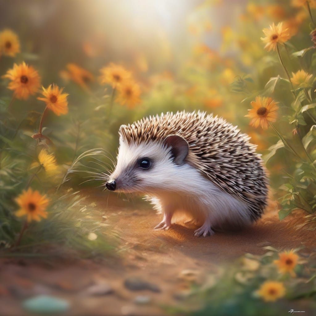Hedgehog's Garden Adventure in Impressionist Style