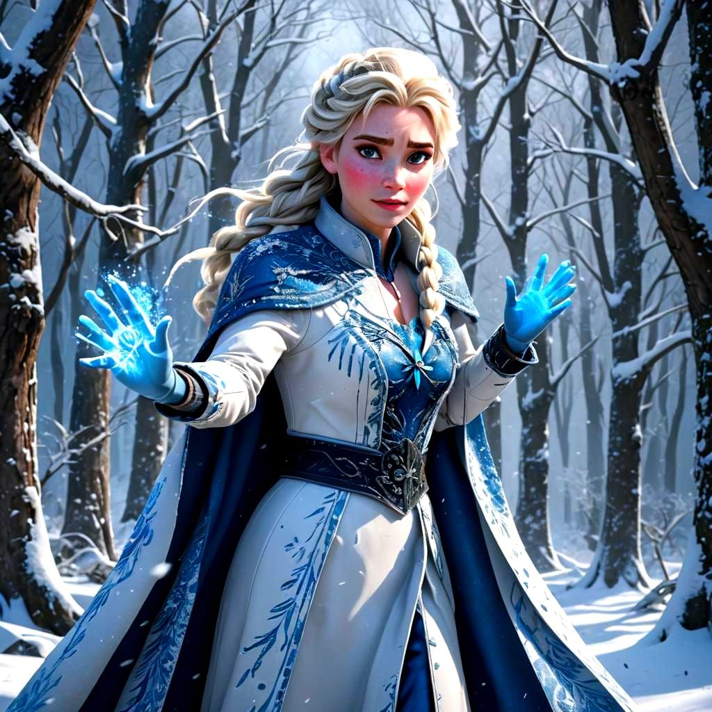 Elsa in Snowy Forest with Ice Powers