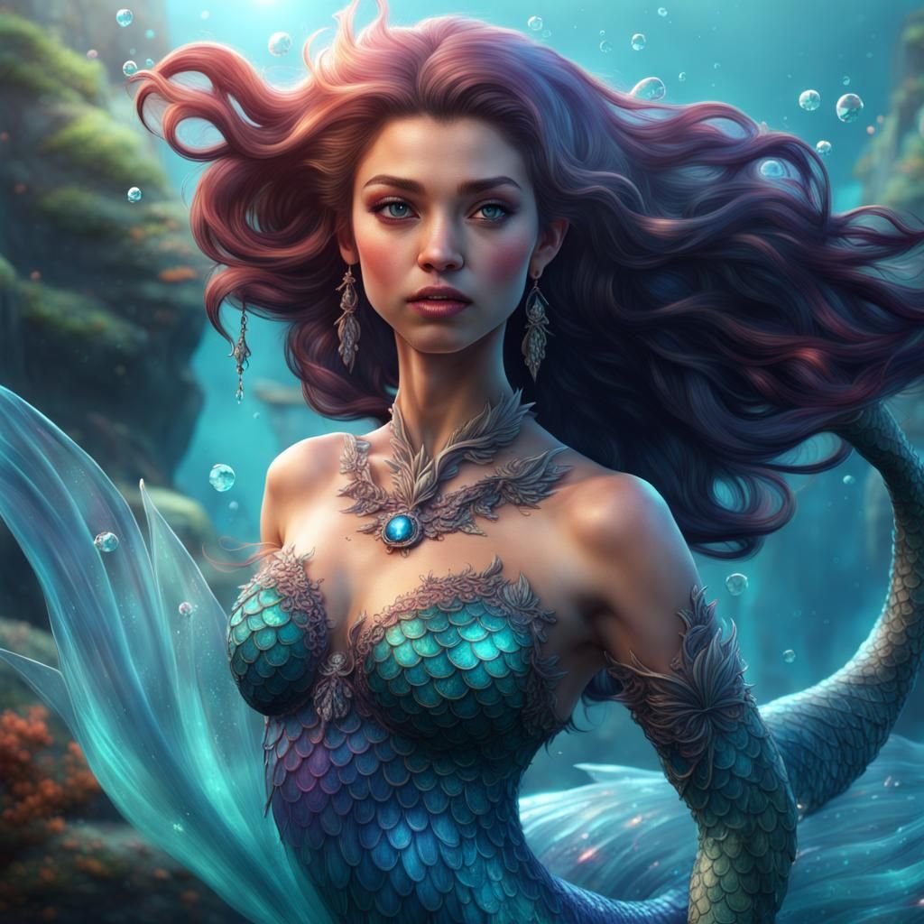 Beautiful Mermaid with Crystal Tail: Fantasy Concept Art