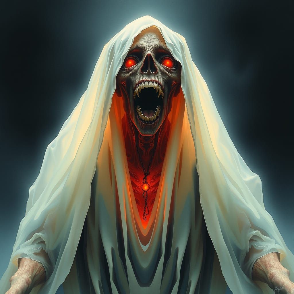 Ghostly Figure Screams in Dark Gothic Surrealism