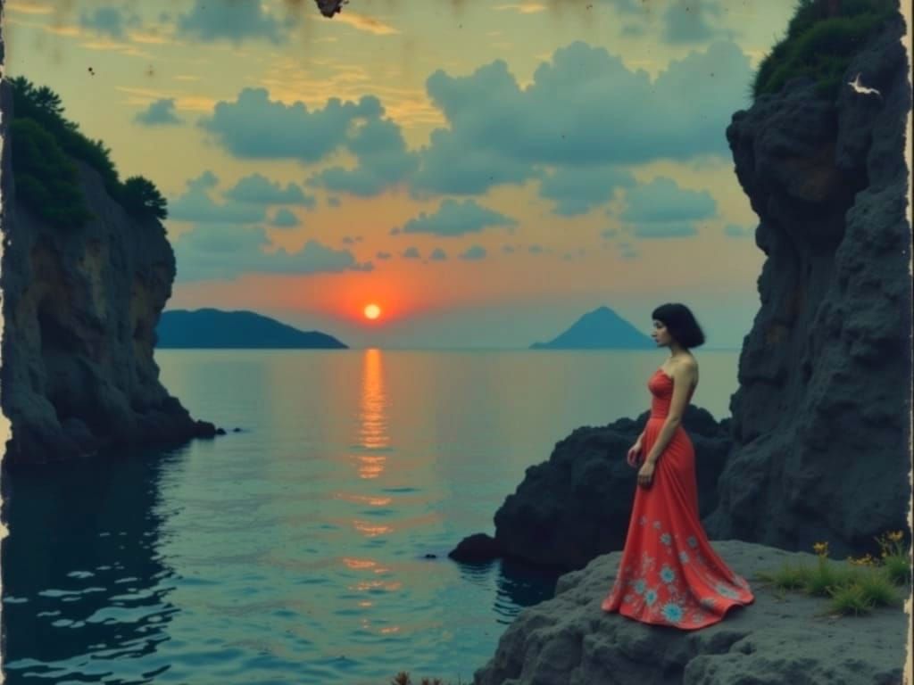 Elegant Woman at Sunset in Art Nouveau Style