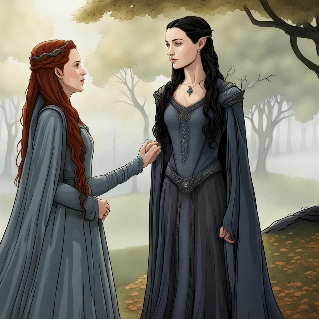 Arwen Meets Sansa Stark: AI Generated Image