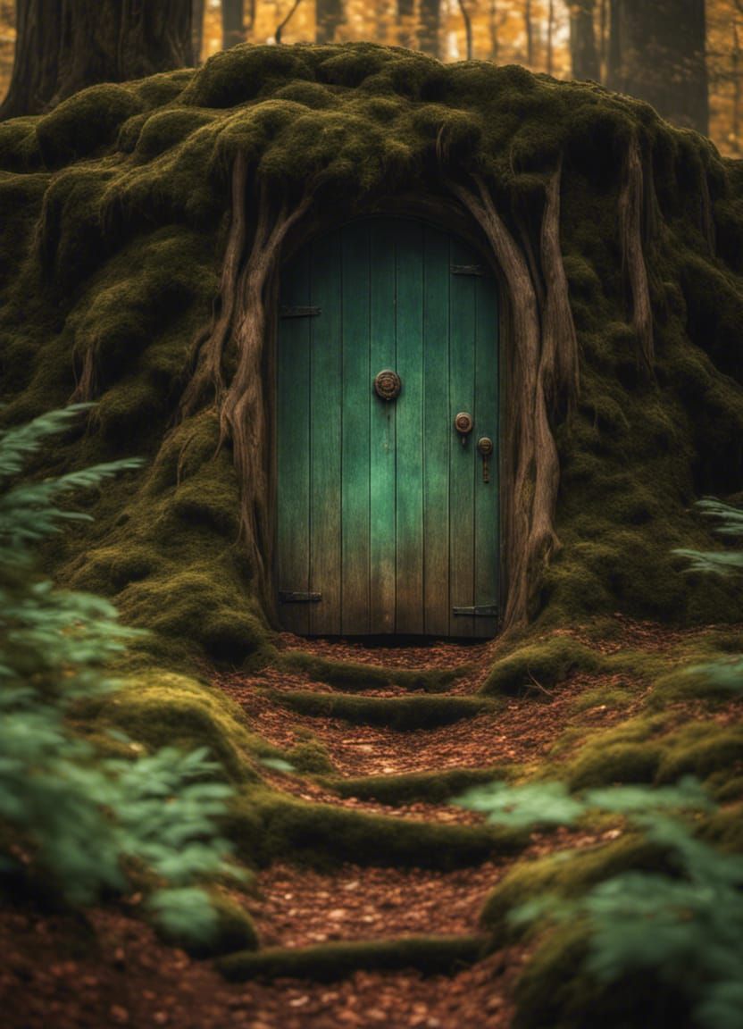 Door Between Worlds: Hyperrealistic Forest Photograph