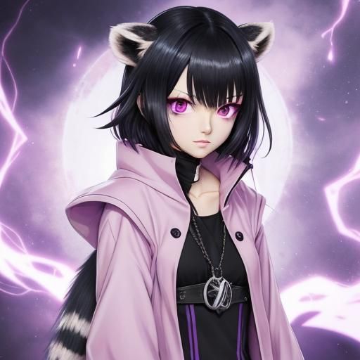 Anime Style Child Holding Raccoon