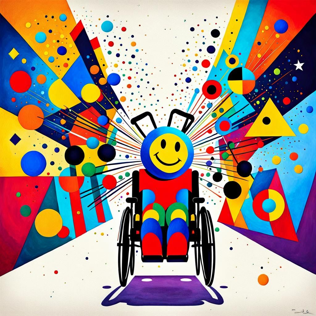 Geometric Cubist Art with Wheelchair