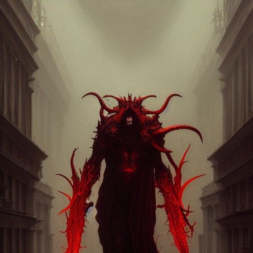 Hyperdetailed Blood Red Demon in Dark Fantasy Style