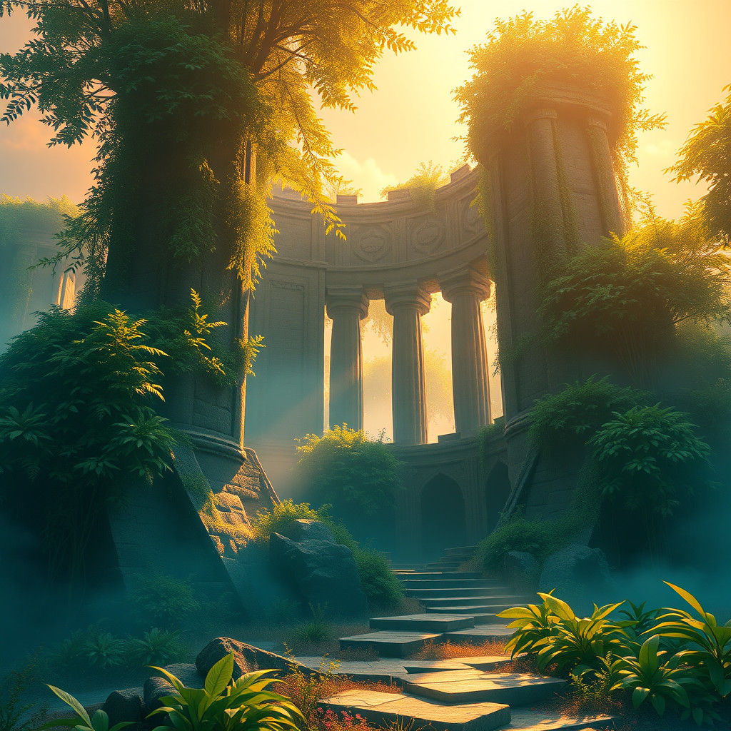 Enchanted Ruins: High-Fantasy Landscape in Vibrant Colors