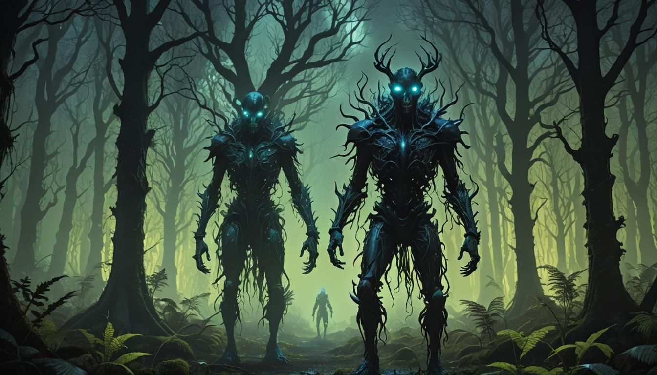 Illuminated Creature in Bioluminescent Gothic Forest