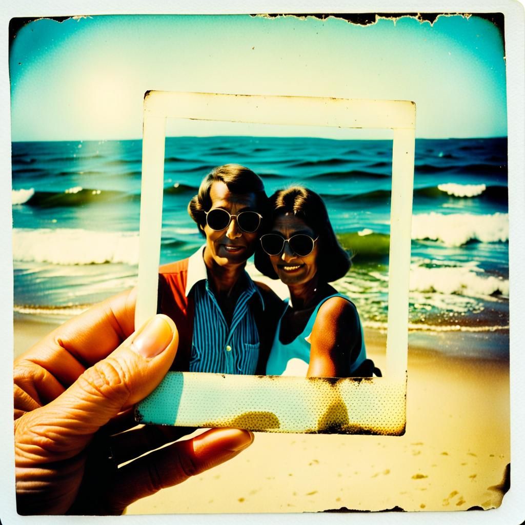 Vintage Polaroid Photo of Beach Couple