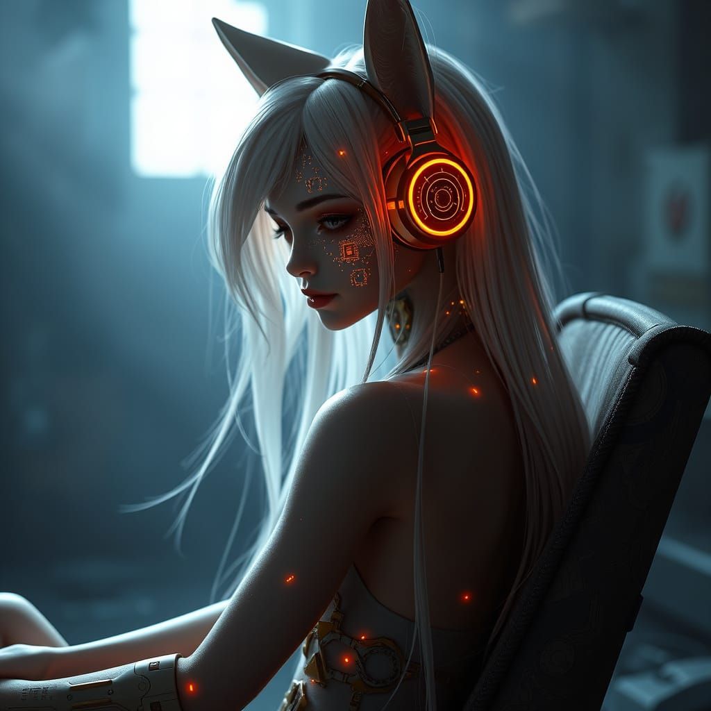 Android Siren in Cyberpunk Atmosphere