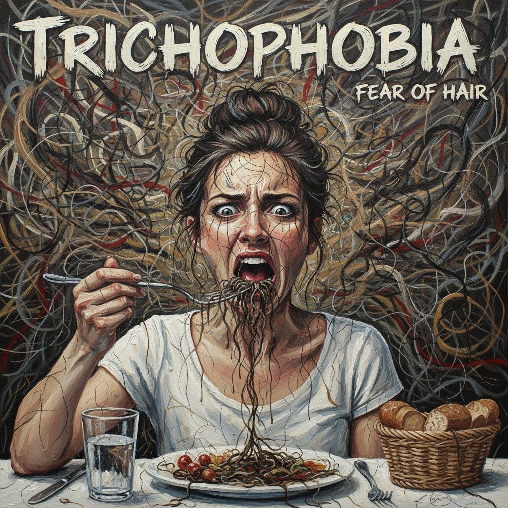 Trichophobia: The Fear of Hair Everywhere, Acrylic on Canvas